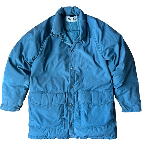 Vintage Woolrich 80s Quilted Puffer Down Parka Coat Blue Size‎ L - small stain